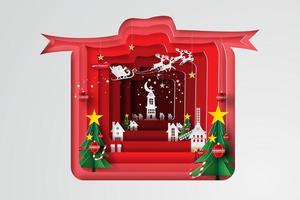 Paper Art Merry Christmas with Gift Box vector