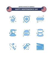 USA Independence Day blue icon set vector