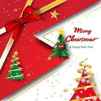 Paper Art and Craft of Merry Christmas and Happy New Year vector