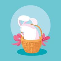 Cute rabbit of easter in basket wicker vector