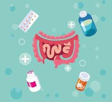 Digestive system with medicines treatments vector