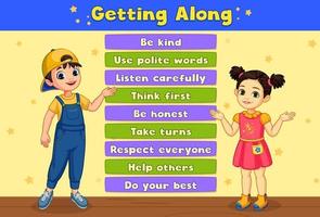 ''Getting Along'' Board Showing Two Kids vector