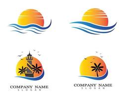 Sunset and lighthouse logo set vector