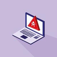 Cybersecurity with laptop and danger signage vector
