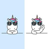 Cute unicorn with sunglasses set  vector