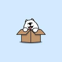 Cute samoyed puppy in box cartoon  vector