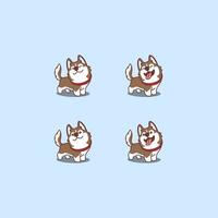 Cute brown siberian husky dog cartoon set vector