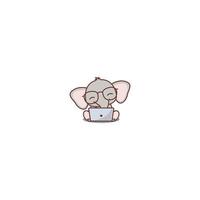 Cute baby elephant with glasses working on laptop  vector