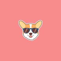 lindo, corgi, perro, cara, con, gafas de sol, caricatura vector