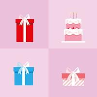 conjunto de cajas de regalo y pastel dulce. vector