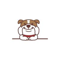 Lindo perro bulldog sonriendo sobre dibujos animados de pared vector