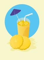 Pineapple juice with umbrella and straw design vector