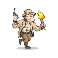 Adventure man running with gun and torch vector