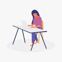 Female character working with laptop vector