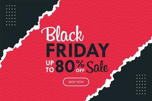 Black Friday background with modern pink and black torn paper vector