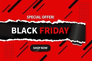 Black Friday Background with modern red and black torn paper vector