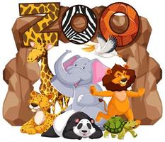 Group of cartoon animals under a zoo sign vector