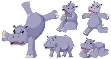 Happy hippopotamus set vector