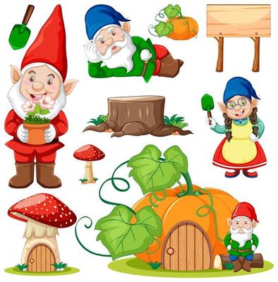 Set of garden gnomes cartoon character