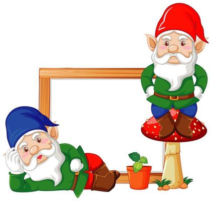 Gnomes with blank banner in cartoon characters