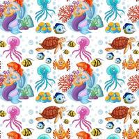 Mermaid and sea animals on white background vector