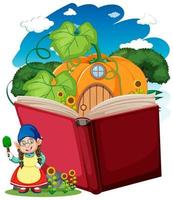 Gnome and pumpkin house with pop up book vector