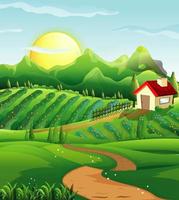 Farm scene in nature with house vector