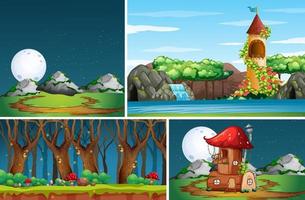 Four different nature and fantasy scenes vector