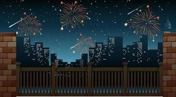 Cityscape with celebration fireworks view from the bridge vector