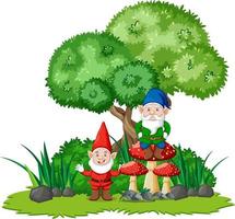 Gnome standing on mushroom in the garden vector