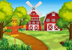 Farm scene with scarecrow and windmill vector