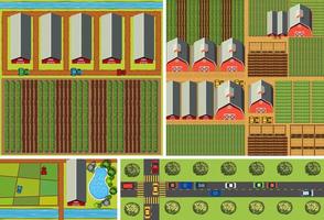 Set of farms and roads seen from the top vector