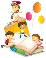 Children having fun with big books vector