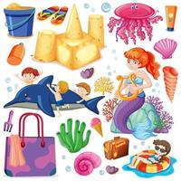 Set of summer beach icon and mermaid vector