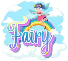 Fairy Letters with little fairies on rainbow sky background vector