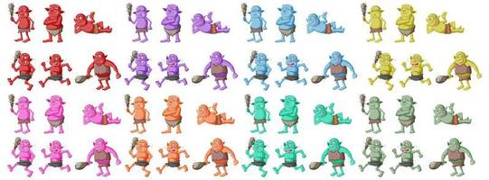 Set of colorful goblin or troll in different poses vector