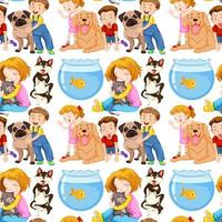 Seamless background with kids and pets  vector
