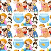 Seamless background with kids and pets  vector