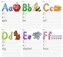 Set of alphabet worksheet on white paper vector