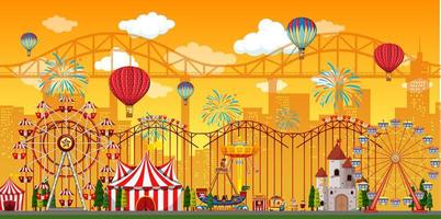 Escena del parque de atracciones durante el día con globos. vector