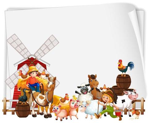 Blank paper with windmill and animal farm set