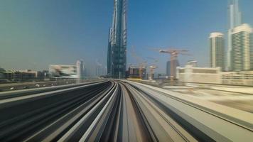 Dubai Metro. A view of the city from the subway car, Dubai, UAE. Timelapse video