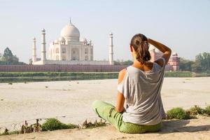 sitting at Taj Mahal