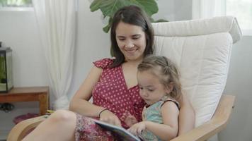 Slow motion of mother reading with toddler