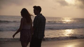 câmera lenta de um jovem casal de mãos dadas na praia video