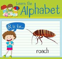 La letra r de la flashcard es para cucaracha vector