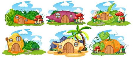 Set of fairy tale houses on white background vector