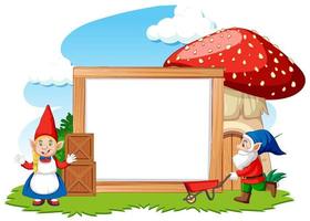 Gnomes and mushroom house with blank banner  vector