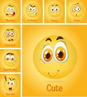 Set of different faces emoji on yellow background vector