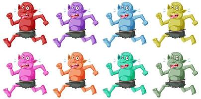 Set of colorful goblin or troll running pose with funny face in cartoon character isolated vector